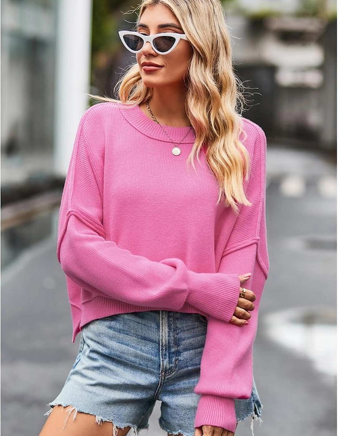Ribbed Trim Drop Shoulder Baggy Sweater