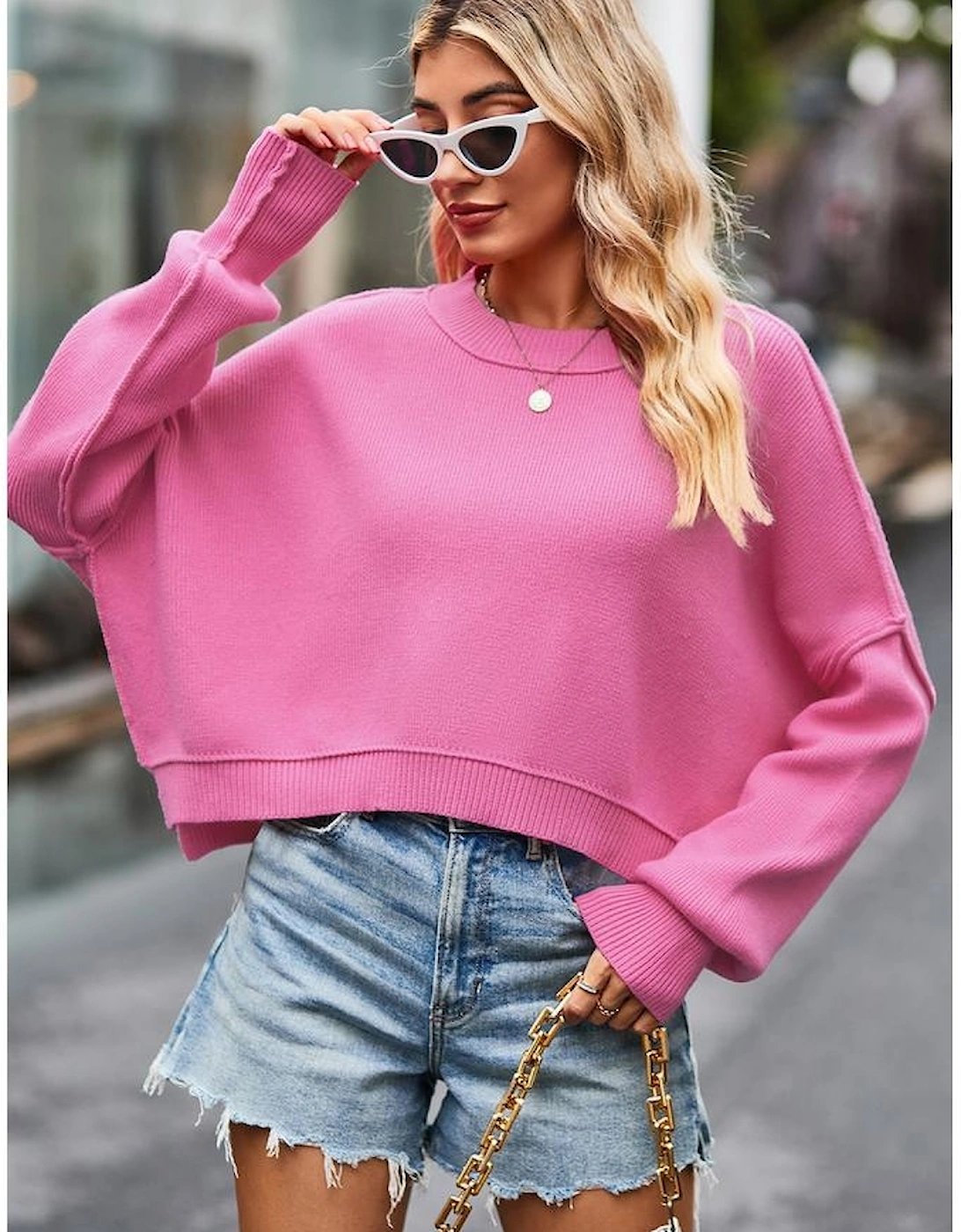 Ribbed Trim Drop Shoulder Baggy Sweater