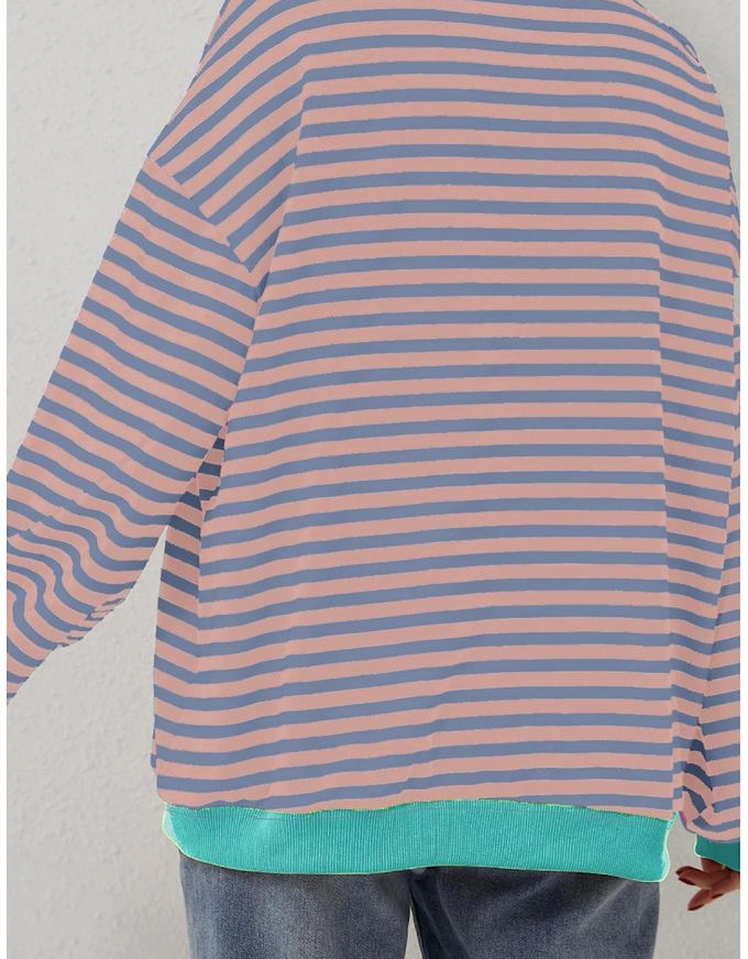 Racing Red Striped Contrast Ribbed Trim Crossed Stitch Drop Shoulder Sweatshirt