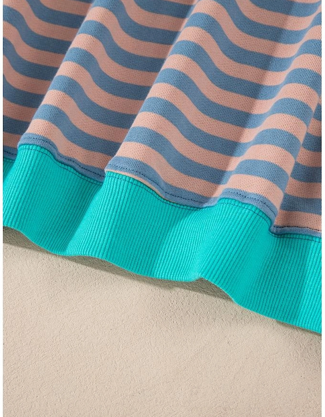 Racing Red Striped Contrast Ribbed Trim Crossed Stitch Drop Shoulder Sweatshirt