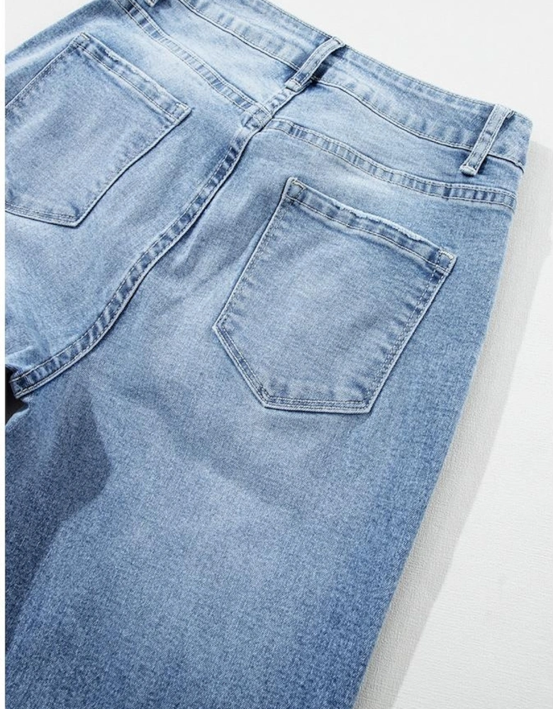 Light Blue High Rise Distressed Straight Leg Jeans
