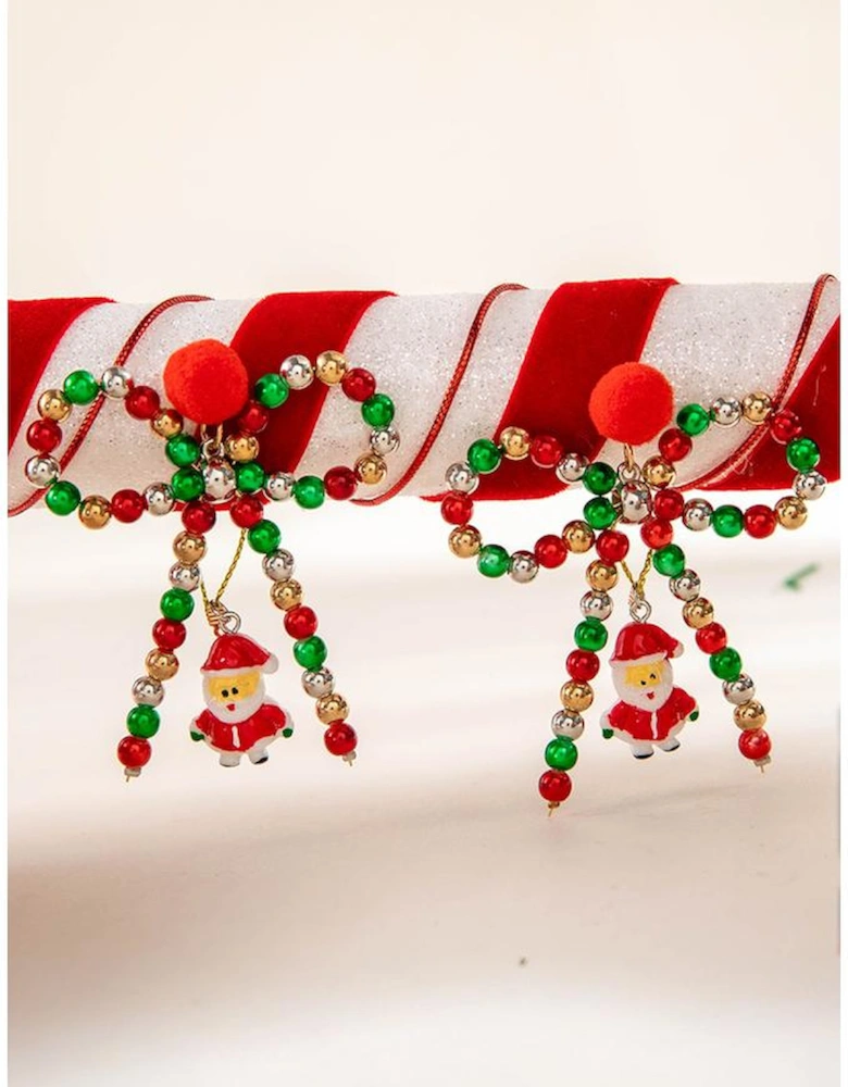 Racing Red Christmas Santa Pendant Beaded Bow Knot Stud Earrings