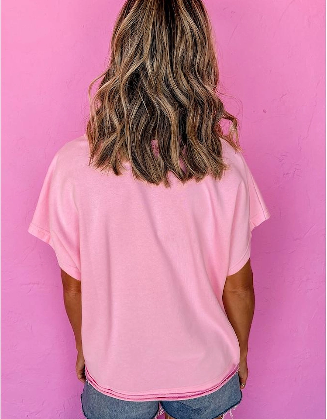 Pink Color Block Patchwork Seamed Crewneck T Shirt