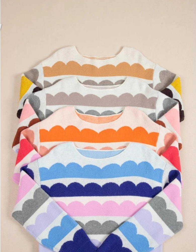 Gray Wave Striped Balloon Sleeve Drop Shoulder Sweater