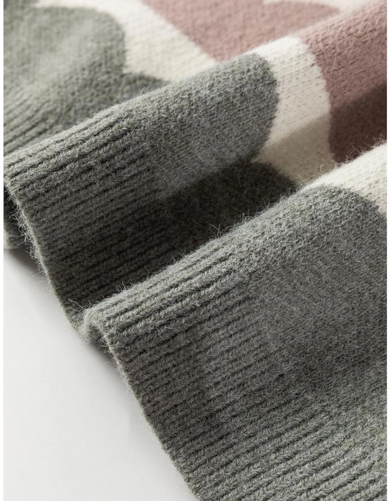 Gray Wave Striped Balloon Sleeve Drop Shoulder Sweater