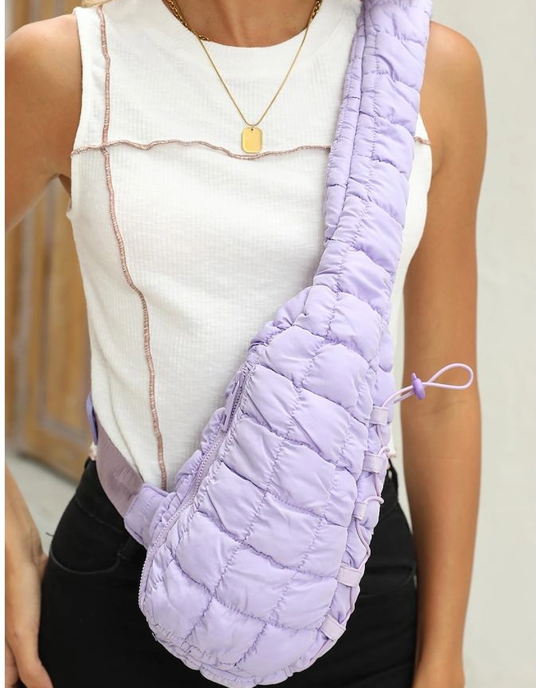 Wisteria Marshmallow Quilted Drawstring Decor Sling Bag