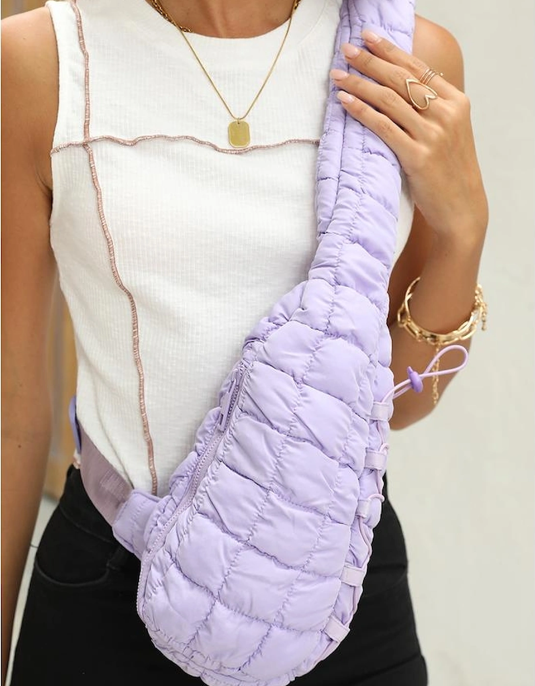 Wisteria Marshmallow Quilted Drawstring Decor Sling Bag