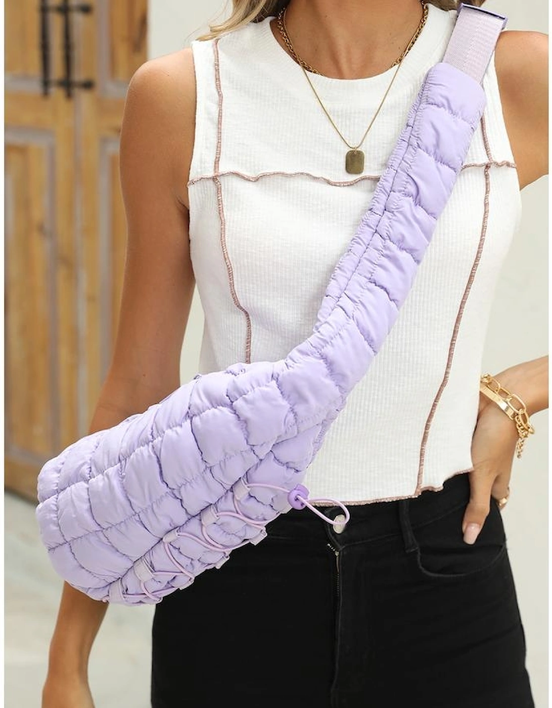 Wisteria Marshmallow Quilted Drawstring Decor Sling Bag