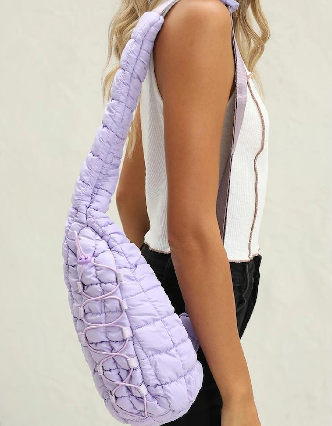 Wisteria Marshmallow Quilted Drawstring Decor Sling Bag, 7 of 6