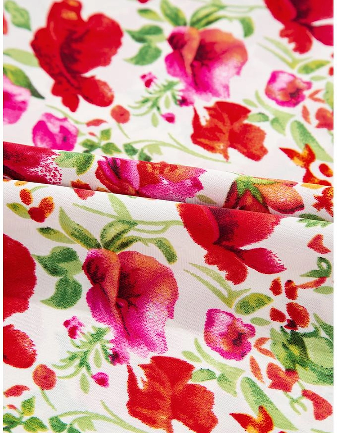 Red Floral Puff Sleeve Tiered Ric Rac Pocketed Mini Dress