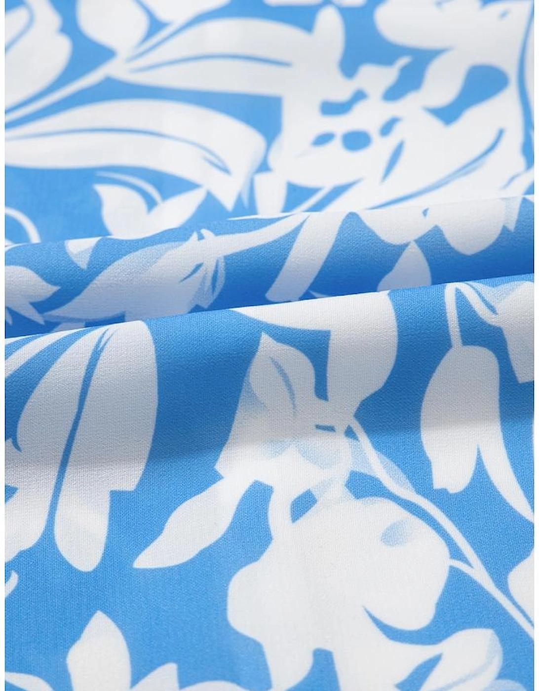 Sky Blue Floral V Neck Puff Short Sleeve Flowy Long Dress