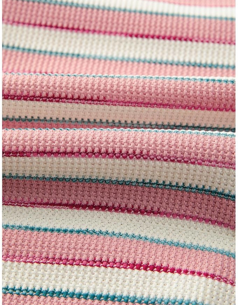 Pink Stripe Stitched Detail Color Block Patchwork Oversized Pullover Top