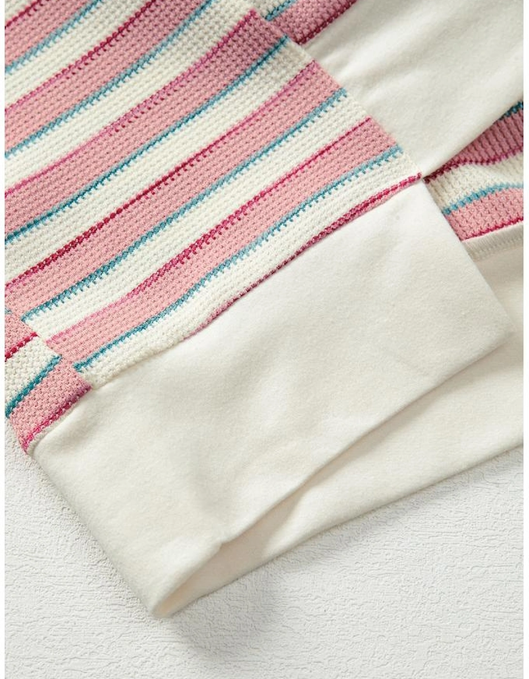 Pink Stripe Stitched Detail Color Block Patchwork Oversized Pullover Top