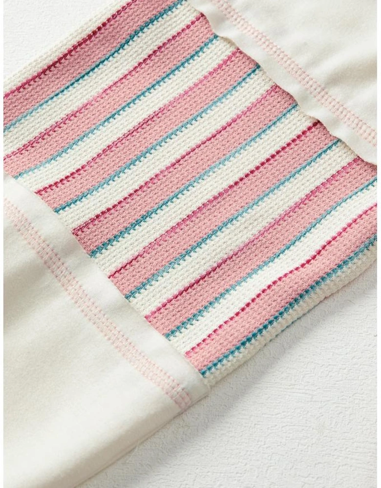 Pink Stripe Stitched Detail Color Block Patchwork Oversized Pullover Top