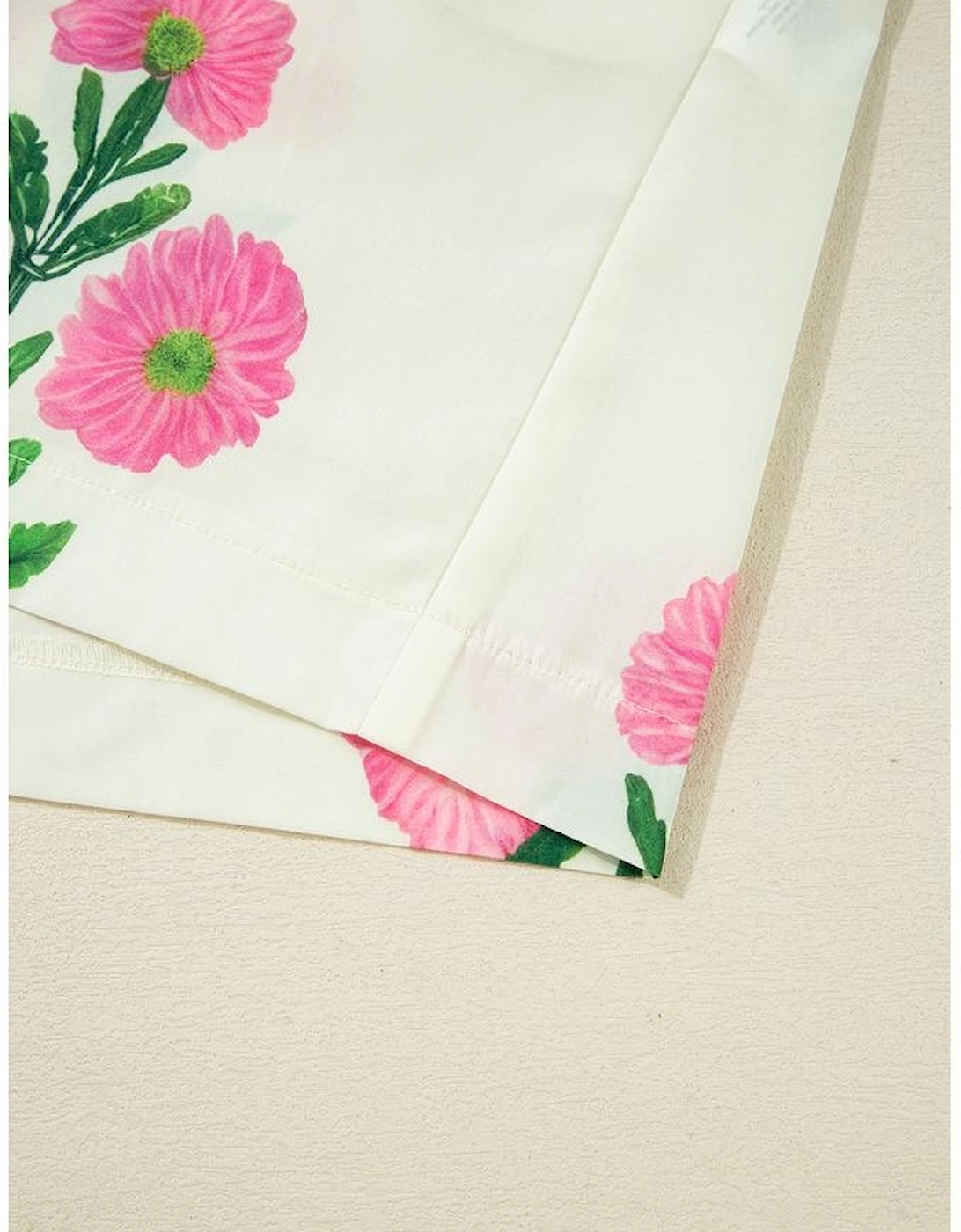 Apricot Floral Short Sleeve Split Neck Loose Mini Dress