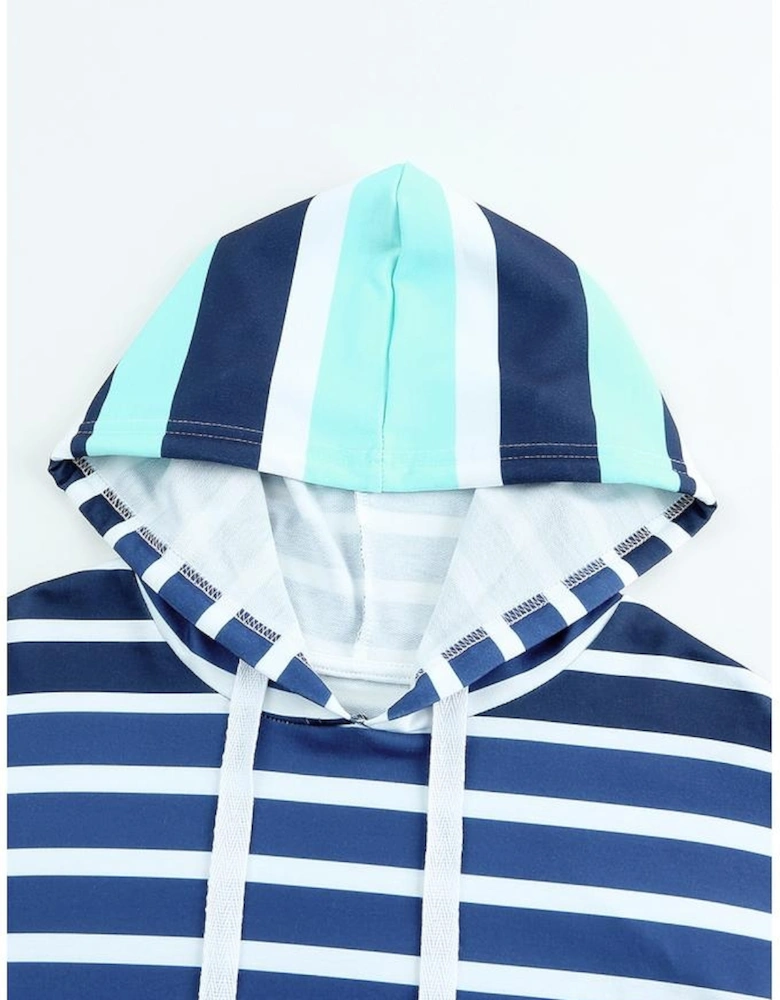 Multi Striped Drawstring Long Sleeve Hoodie