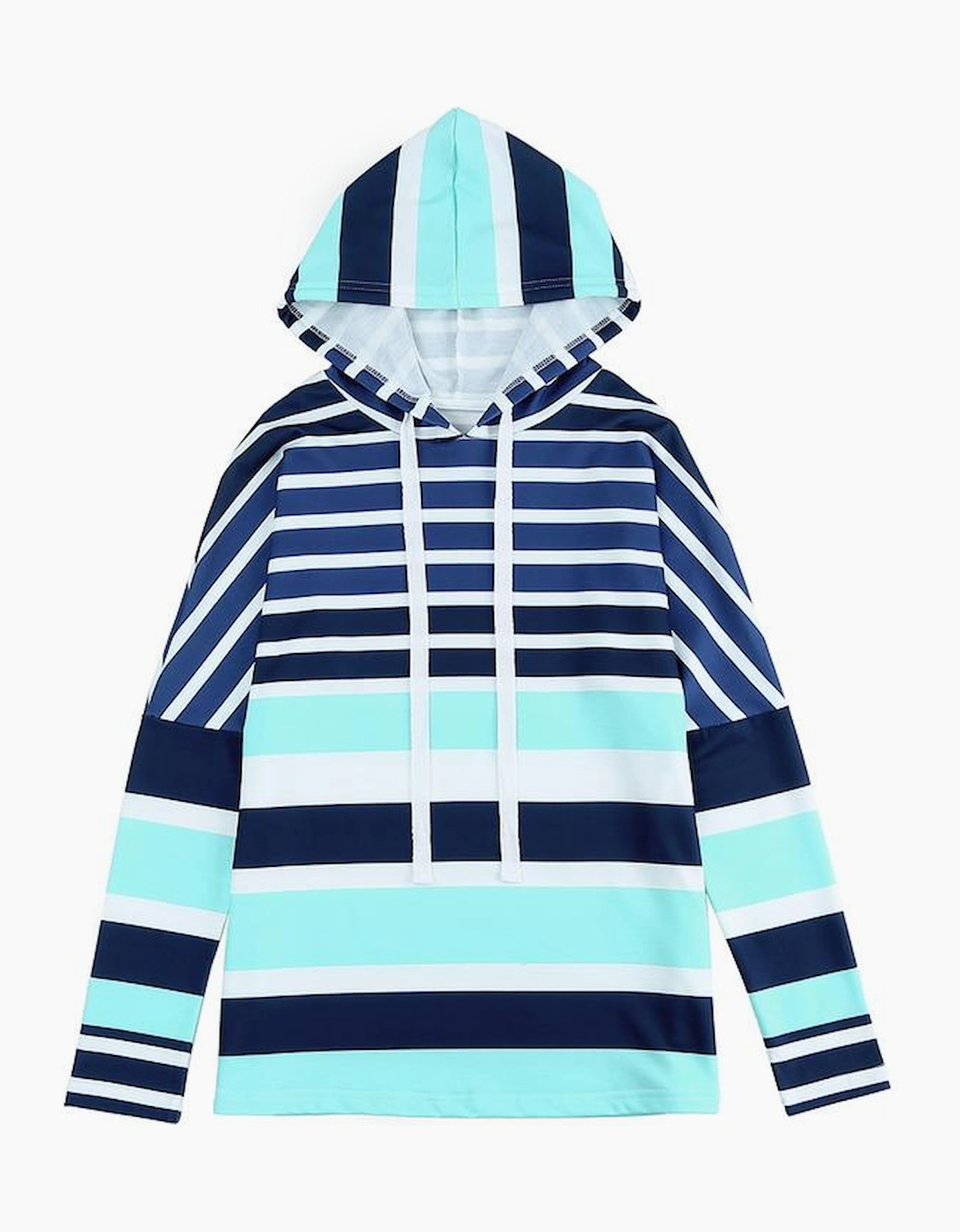 Multi Striped Drawstring Long Sleeve Hoodie