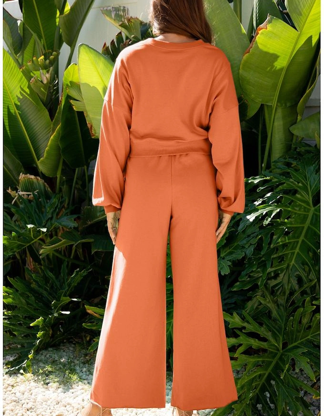 Flamingo Drop Shoulder Puff Sleeve Crop Pullover Drawstring Wide Leg Pants Set, 7 of 6