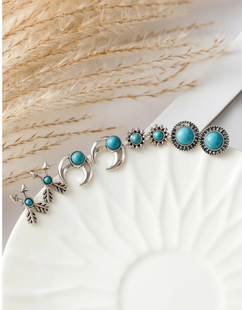 Azura Exchange Turquoise Inlay Moon Arrow Earrings (Set of 4)