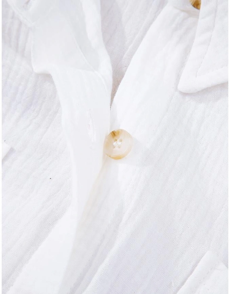 White Cotton Gauze Lace Patchwork Long Sleeve Shirt