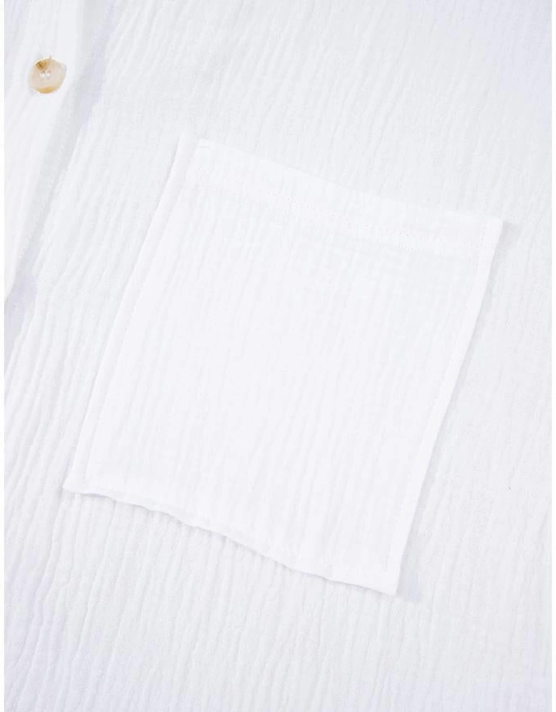 White Cotton Gauze Lace Patchwork Long Sleeve Shirt