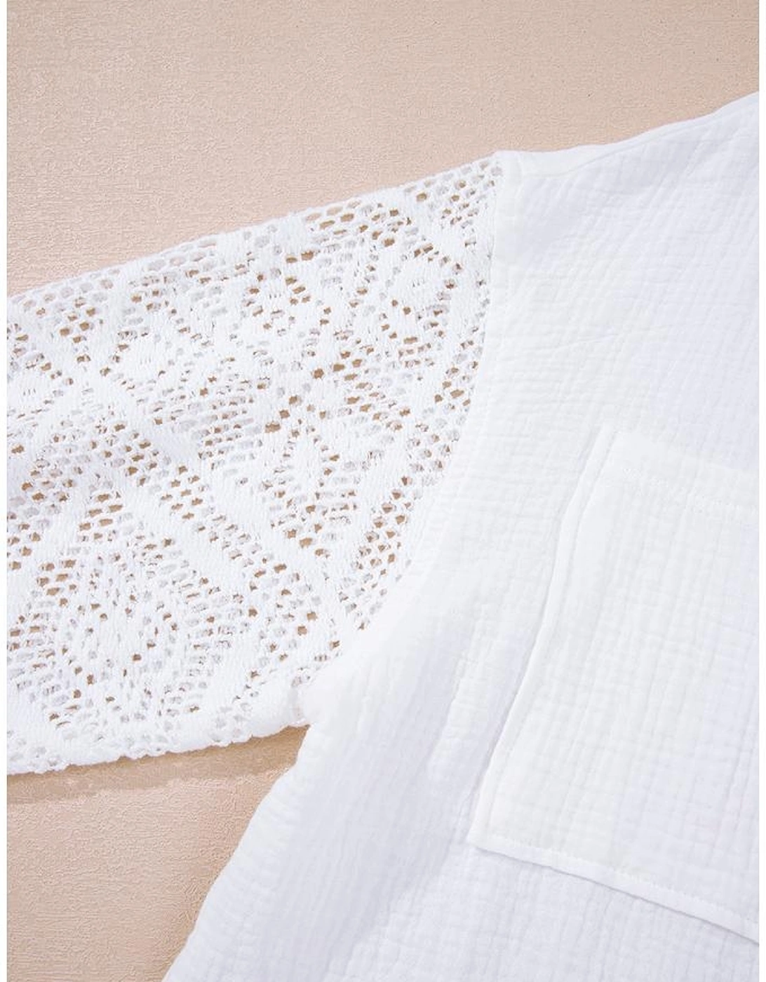 White Cotton Gauze Lace Patchwork Long Sleeve Shirt