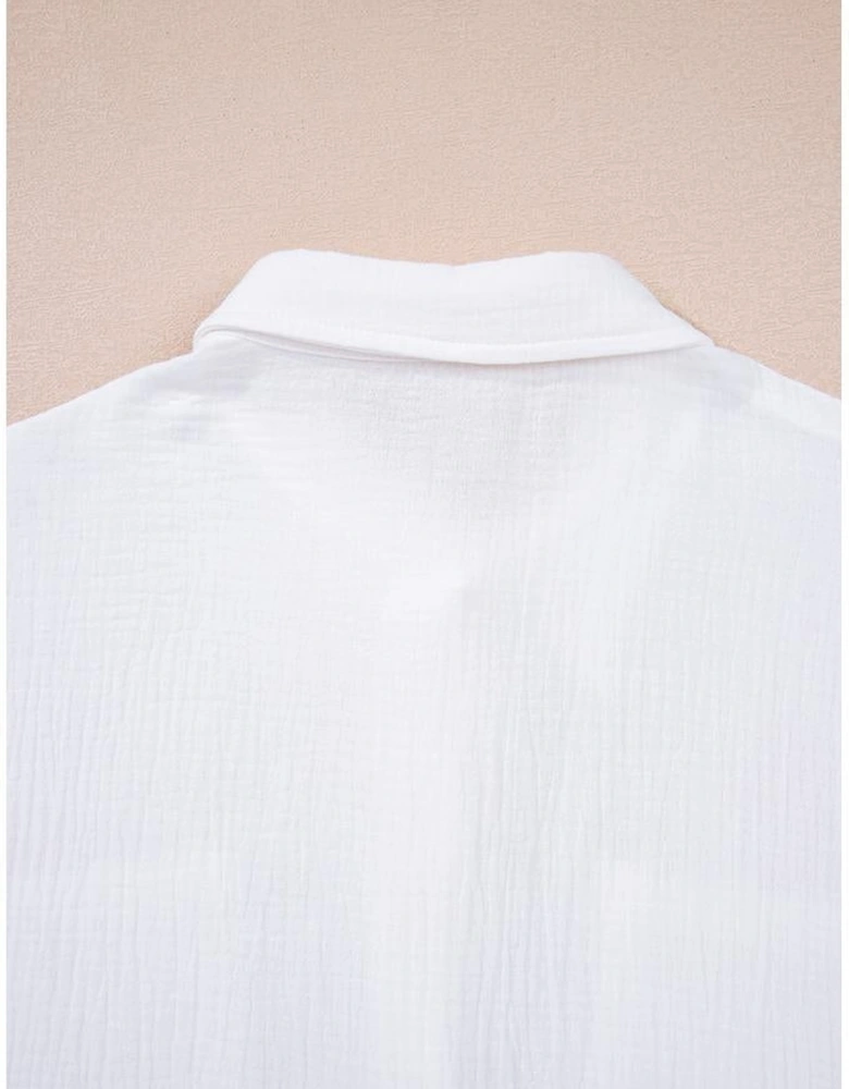 White Cotton Gauze Lace Patchwork Long Sleeve Shirt