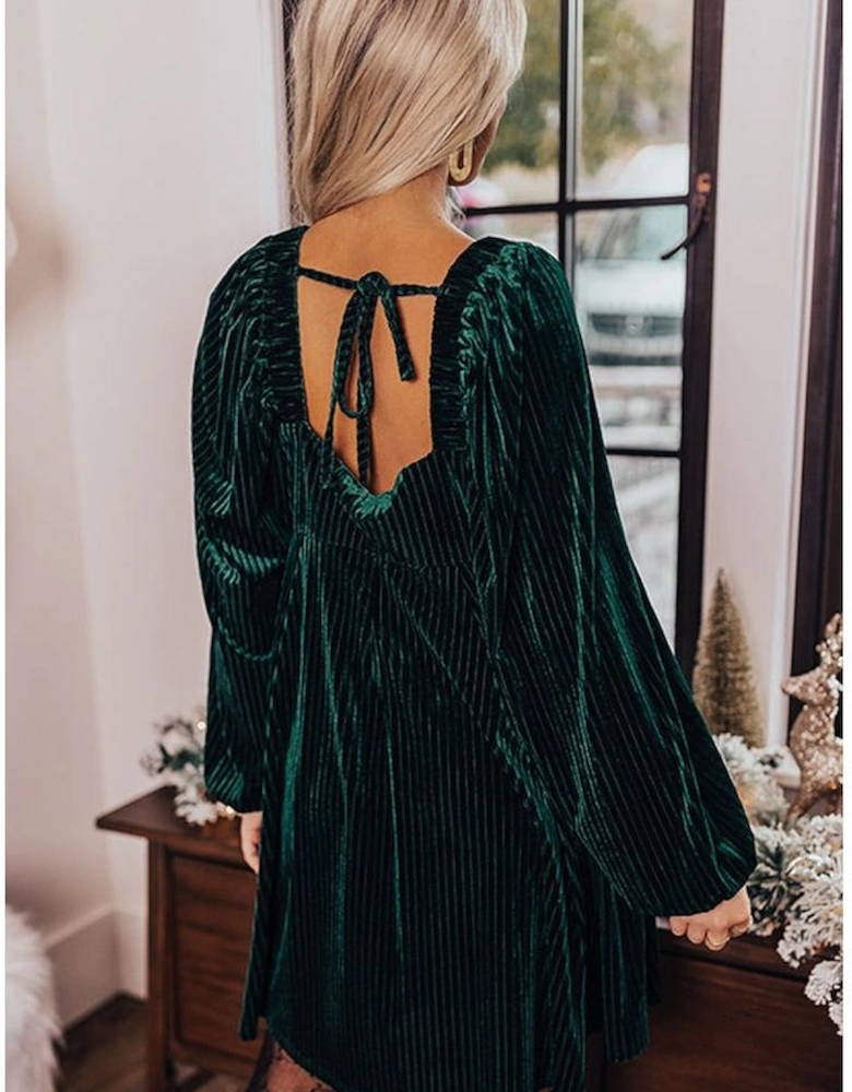 Azura Exchange Green Tie Back Square Neck Velvet Babydoll Dress