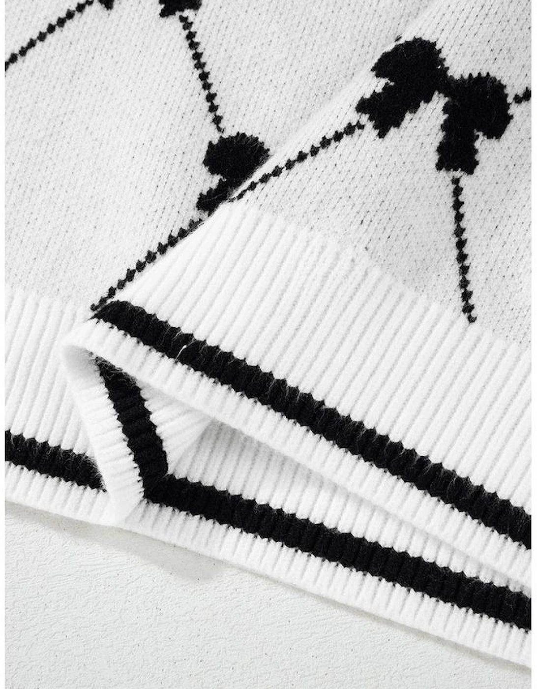 Black Preppy Vibes Bow Print Zipped Collar Sweater Tee