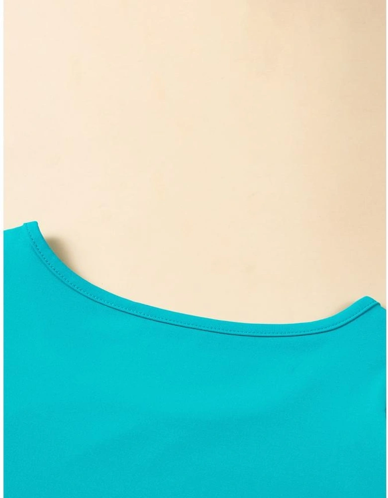 Turquoise Floral Crochet Short Sleeve Top