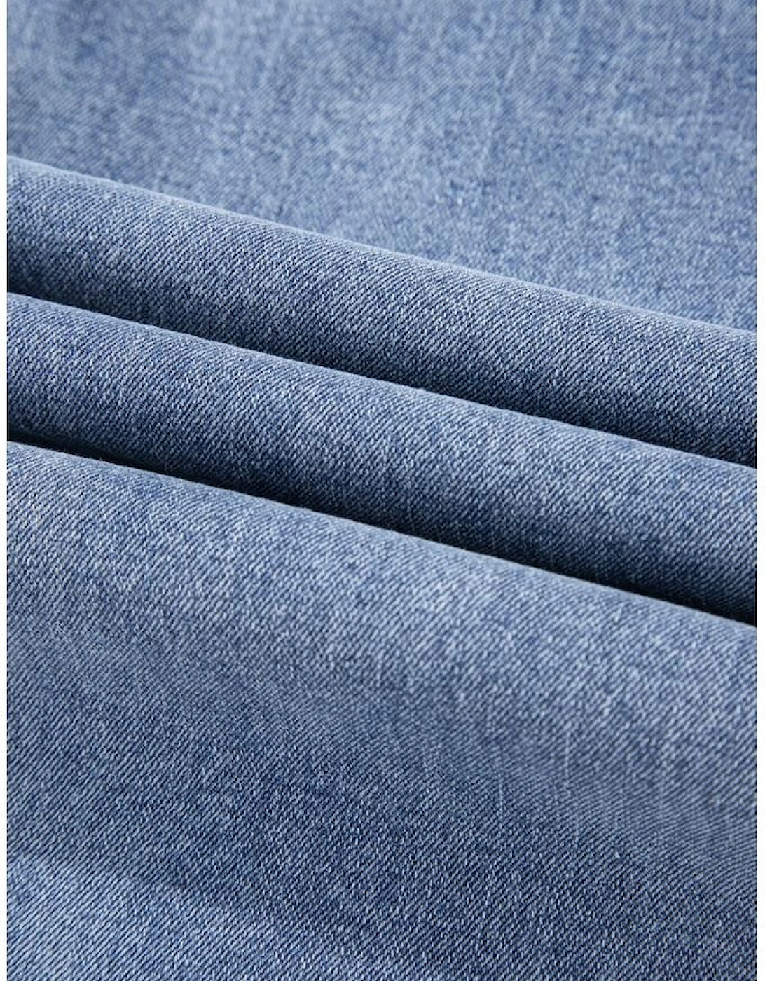 Dusk Blue Foiled Star Patchwork Straight Leg Loose Jeans