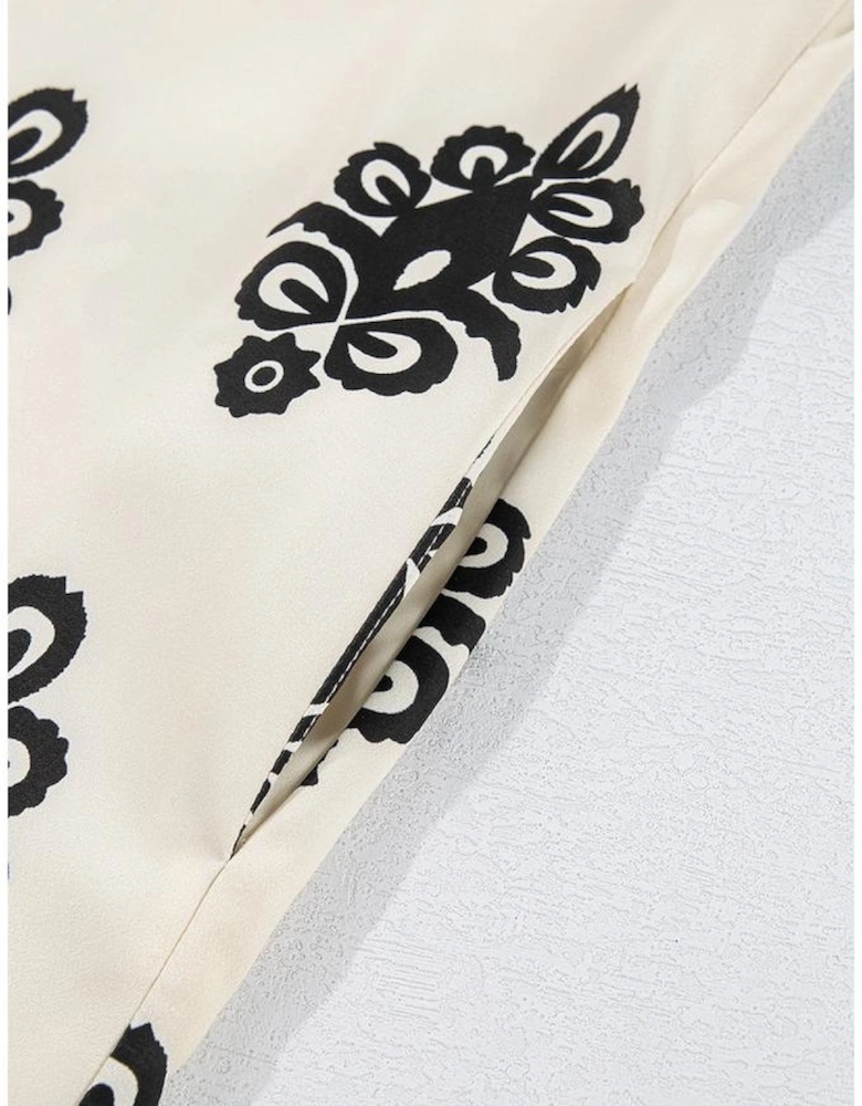 Beige Geometric Printed Sleeveless Hollowed Bowknot Back Mini Dress