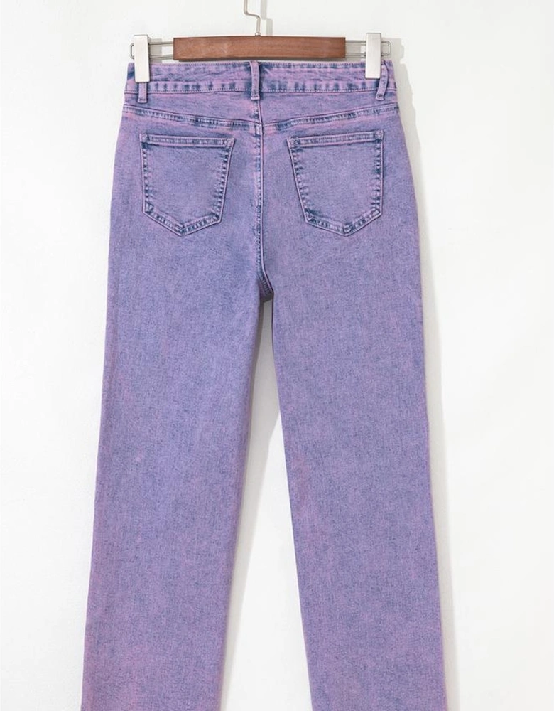 Orchid Petal Vintage Wash Frayed Hem Ankle-length Jeans