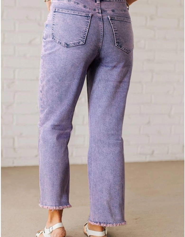 Orchid Petal Vintage Wash Frayed Hem Ankle-length Jeans
