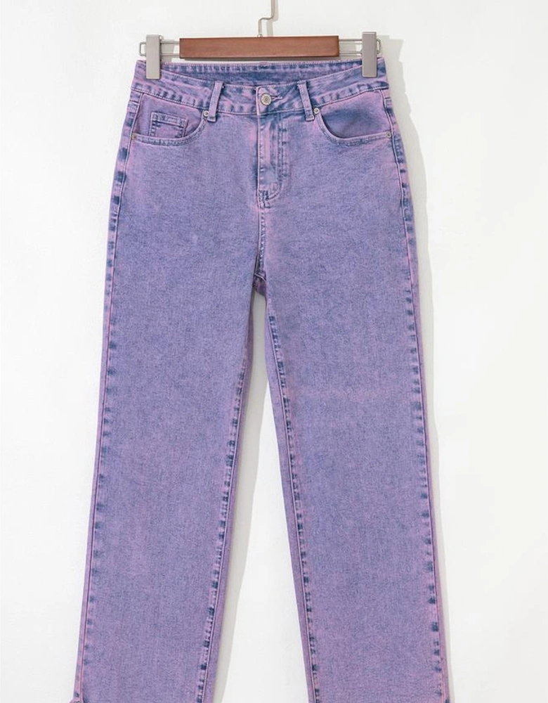 Orchid Petal Vintage Wash Frayed Hem Ankle-length Jeans