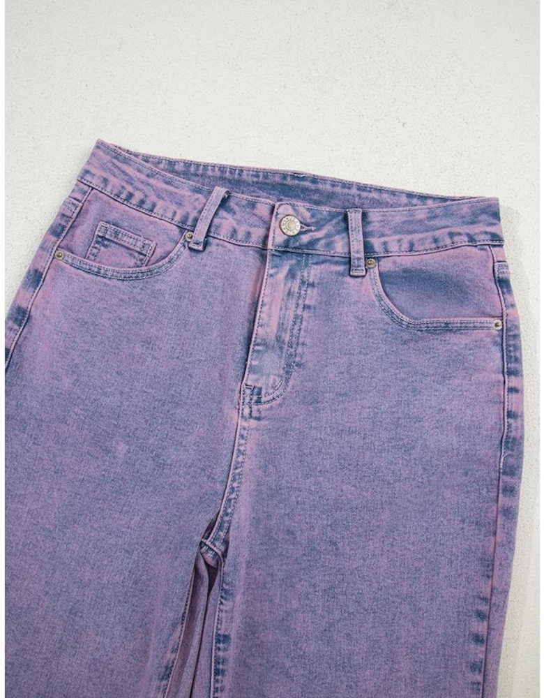 Orchid Petal Vintage Wash Frayed Hem Ankle-length Jeans