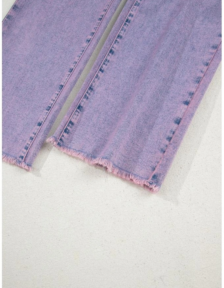 Orchid Petal Vintage Wash Frayed Hem Ankle-length Jeans