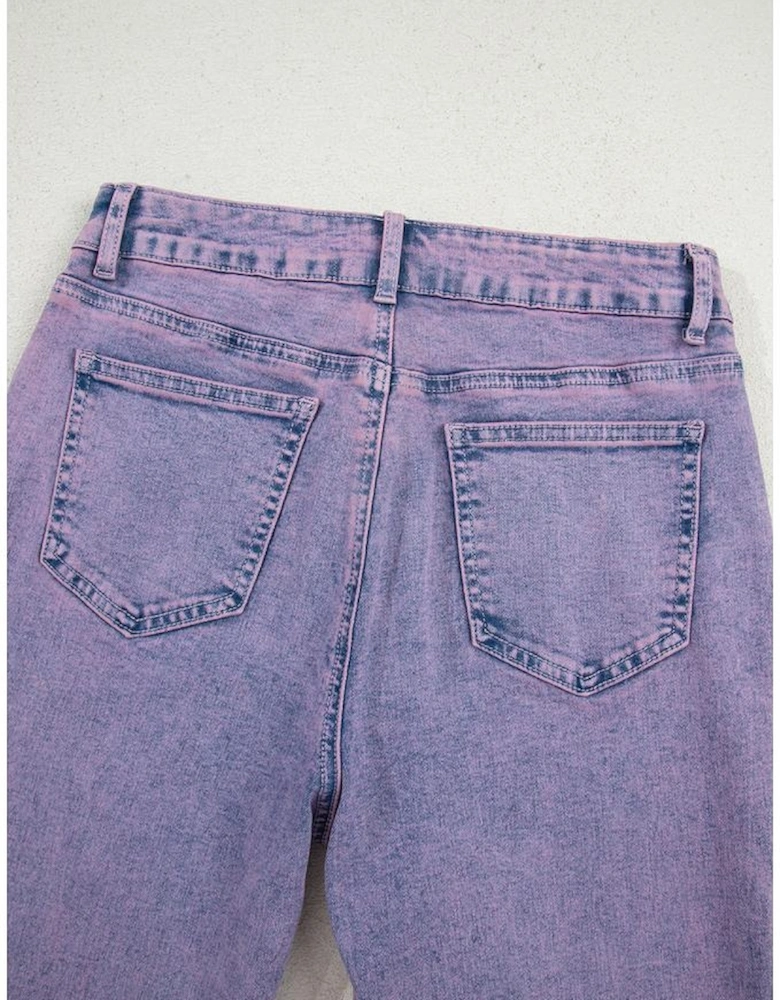 Orchid Petal Vintage Wash Frayed Hem Ankle-length Jeans