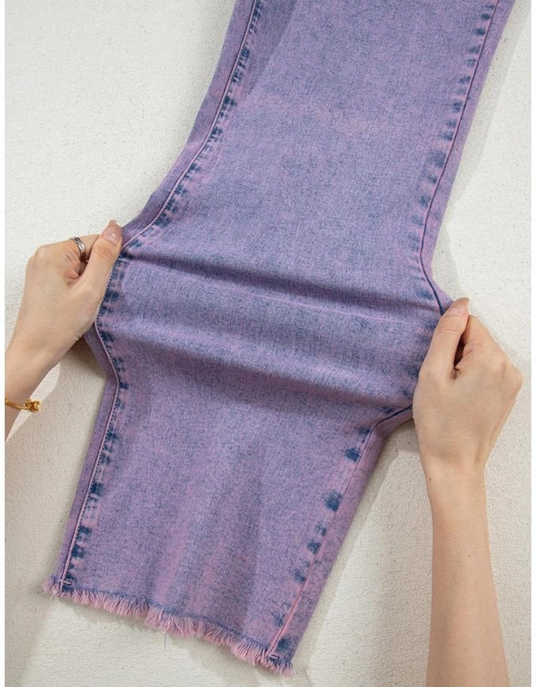 Orchid Petal Vintage Wash Frayed Hem Ankle-length Jeans