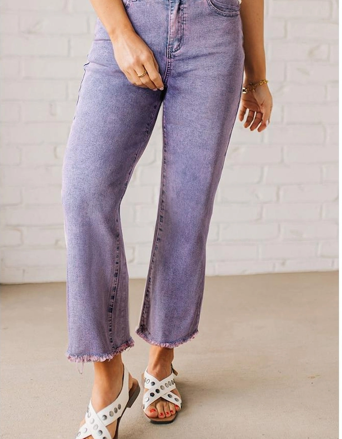 Orchid Petal Vintage Wash Frayed Hem Ankle-length Jeans