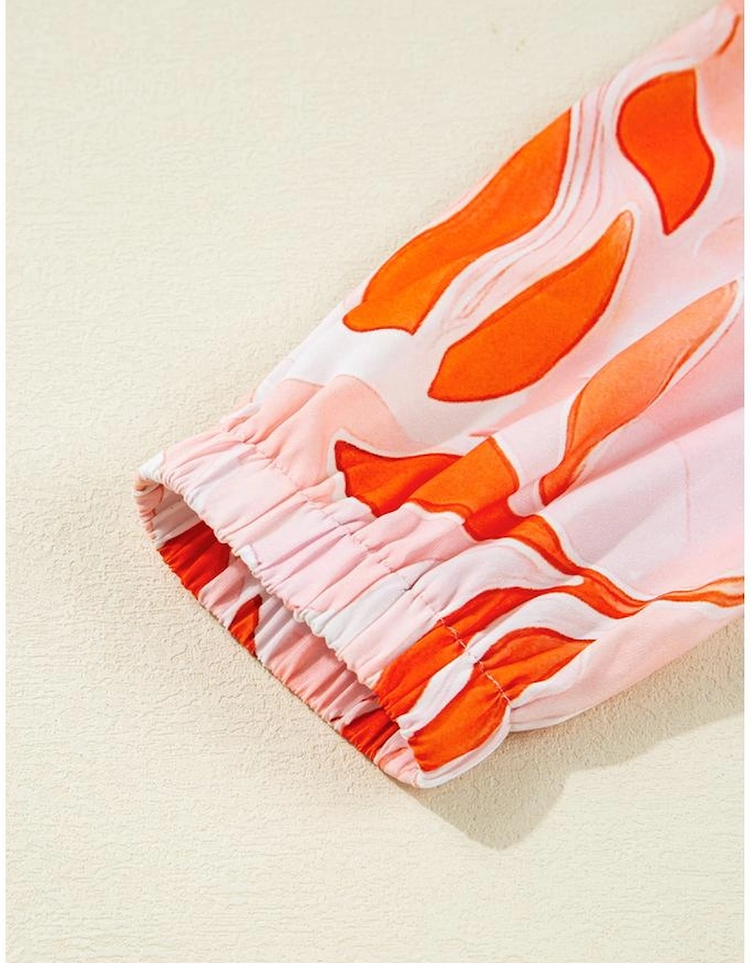 Orange Abstract Print Split Neck Long Sleeve Dress