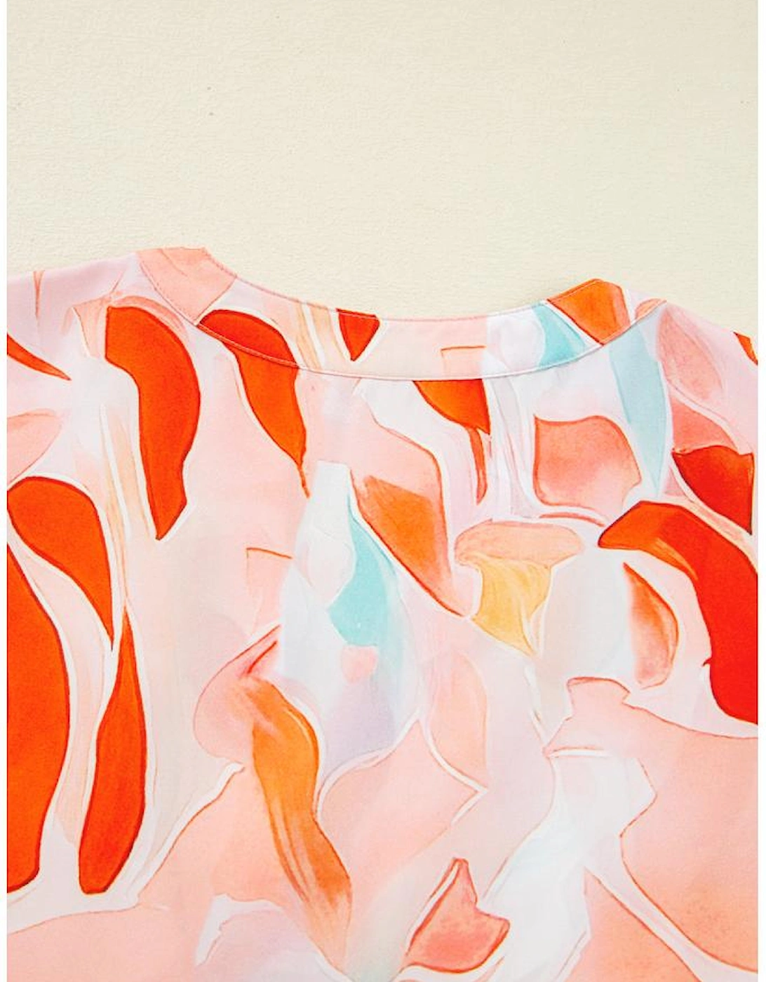 Orange Abstract Print Split Neck Long Sleeve Dress