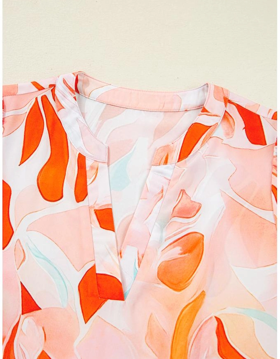 Orange Abstract Print Split Neck Long Sleeve Dress