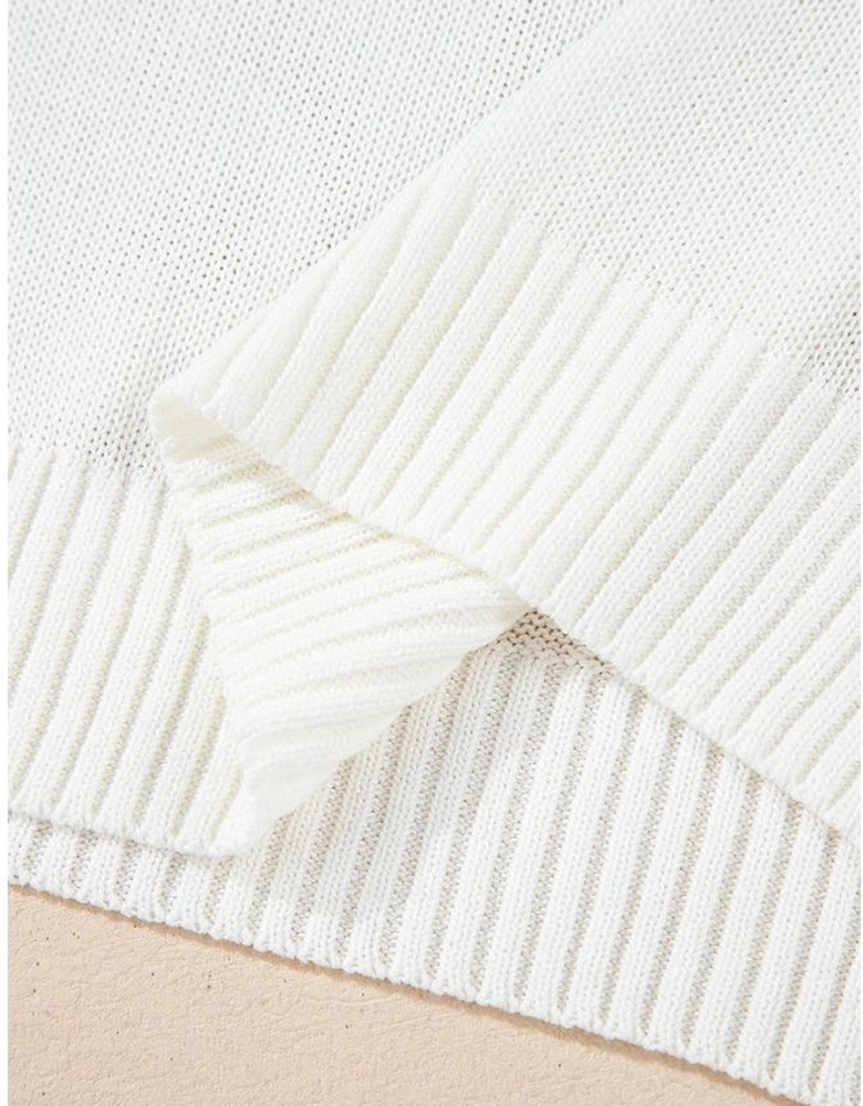 White Eyelet Knit Tied Back Short Sleeve Sweater