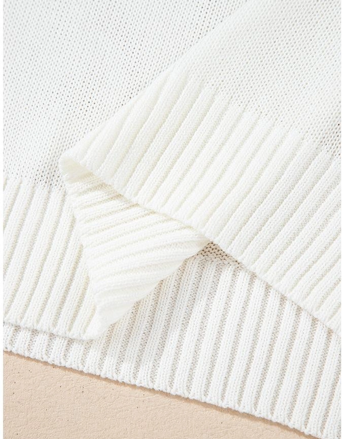 White Eyelet Knit Tied Back Short Sleeve Sweater