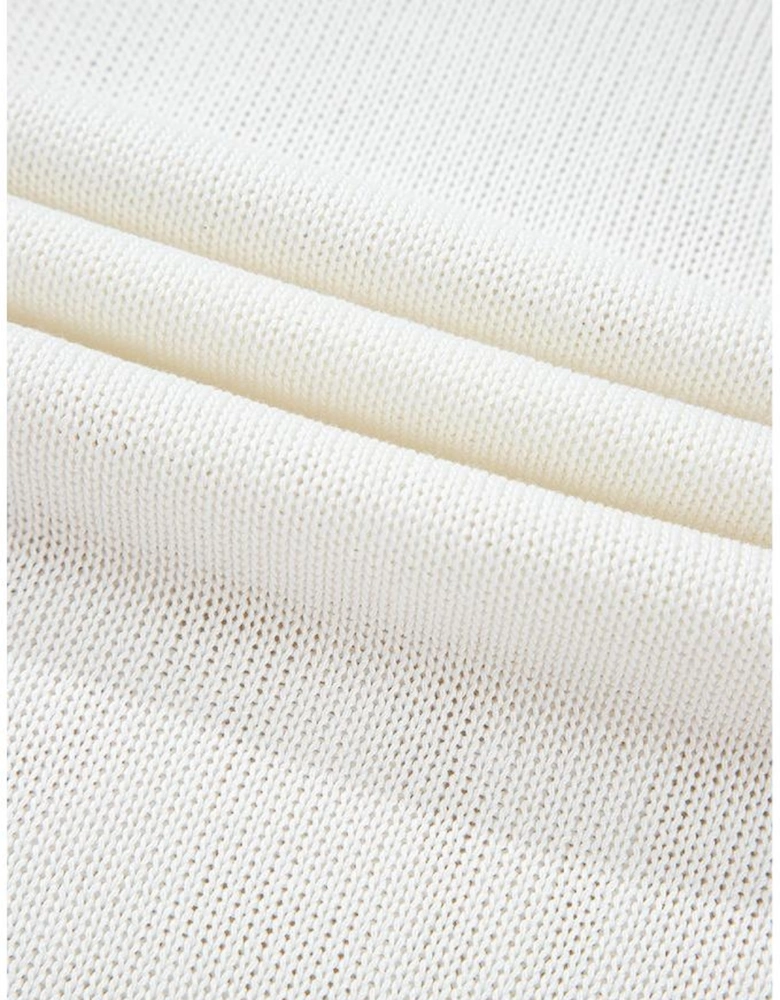 White Eyelet Knit Tied Back Short Sleeve Sweater