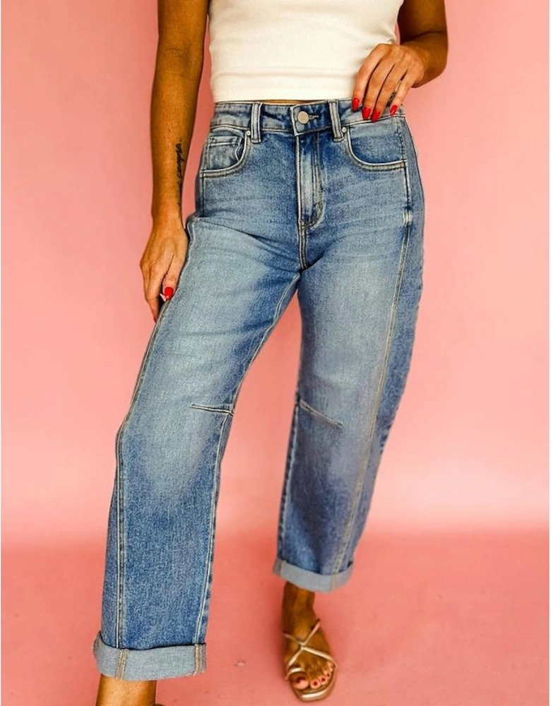 Dusk Blue Vintage Washed Seam Detail Shift Jeans