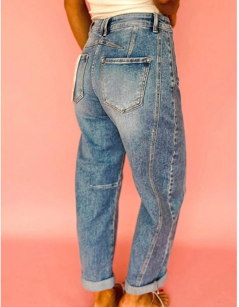 Dusk Blue Vintage Washed Seam Detail Shift Jeans