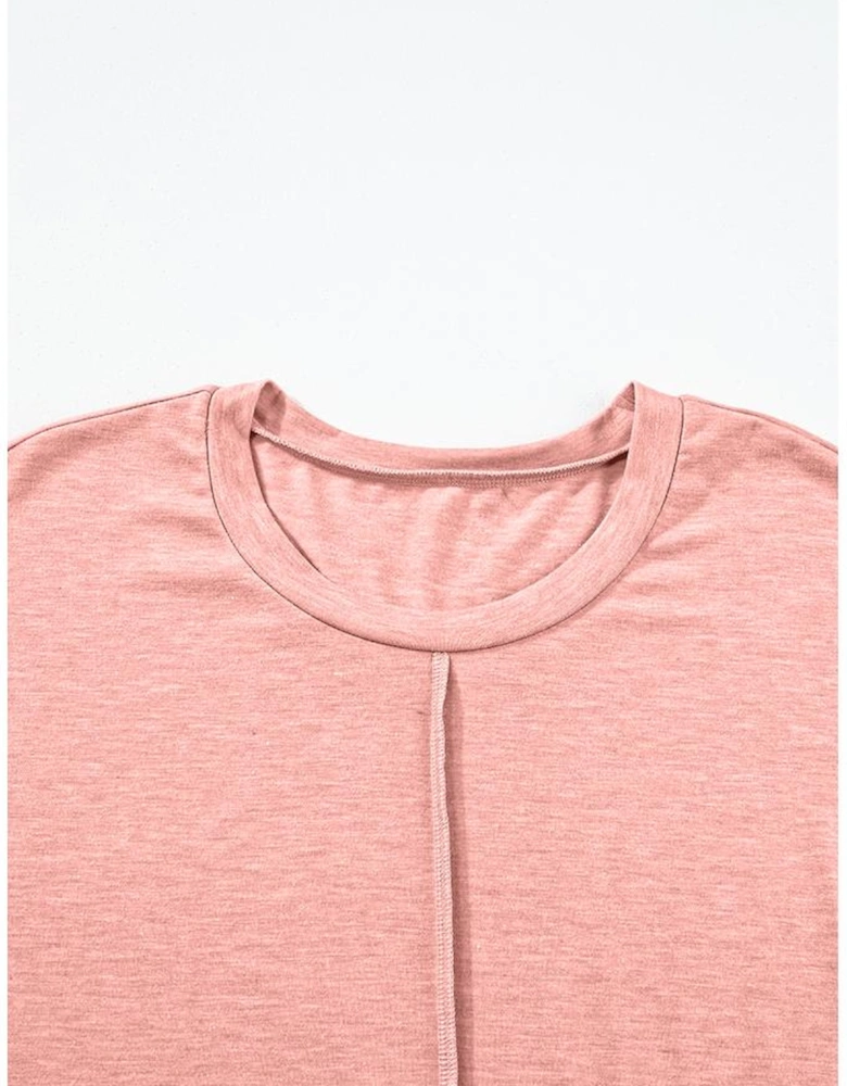 Rose Pink Center Seam Rolled Cuffs T-shirt Dress