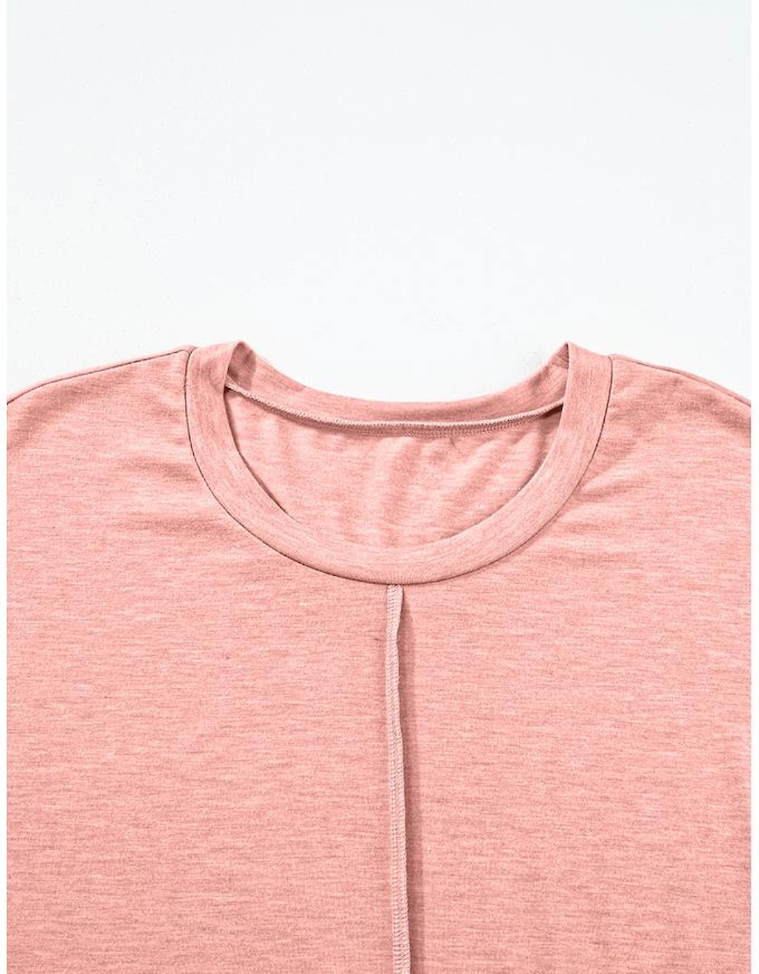 Rose Pink Center Seam Rolled Cuffs T-shirt Dress